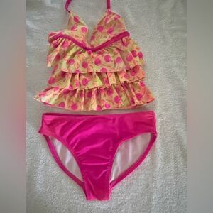 XS 4-5 Ocean Pacific yellow w/pink balloons & pink bottom two piece tankini